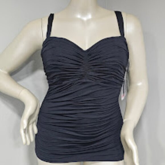 Coco Reef Charisma Tie-Back Ruched Pleated Tankini Top Black - Picture 2 of 9